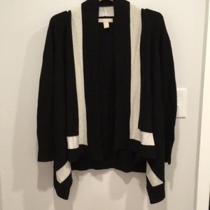 Black with from white strip open sweater